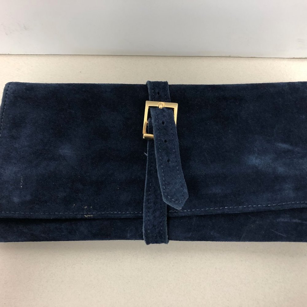 Blue suede clutch wallet